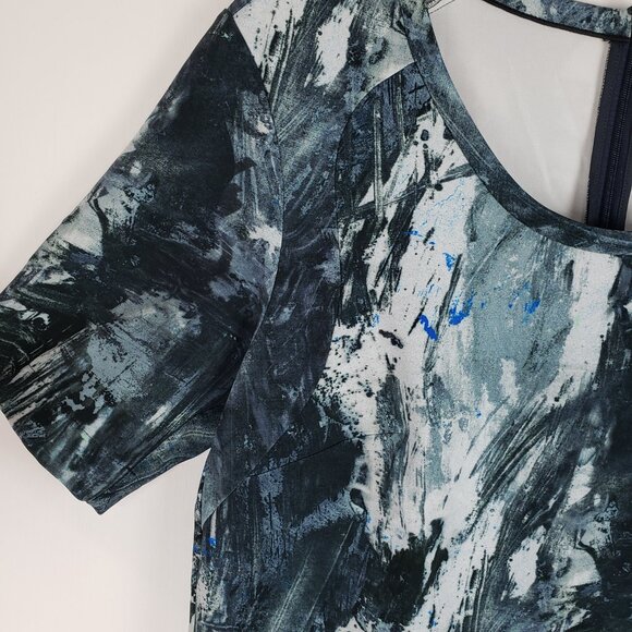 Piazza Sempione Scuba Top Short Sleeve Peplum Blue Gray Marble Size 40 US 6 - Picture 9 of 9